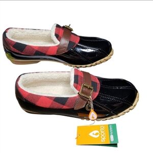 Sporto Black Red Preppy Plaid Winter/Rain Duck Shoes Women's Size 9 NWT